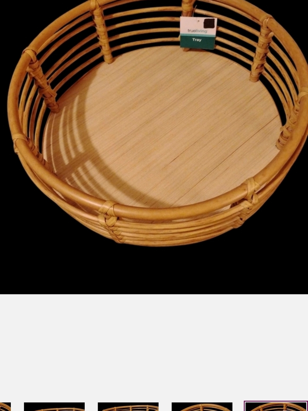 Handcrafted Tan Rattan Round Serving Tray - Picture 5 of 8